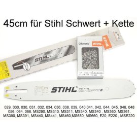 45 cm Stihl Schwert 45er original Schiene + VM - Kette für Stihl Motorsäge 3/8 1,6 66TG 3621 000 0066